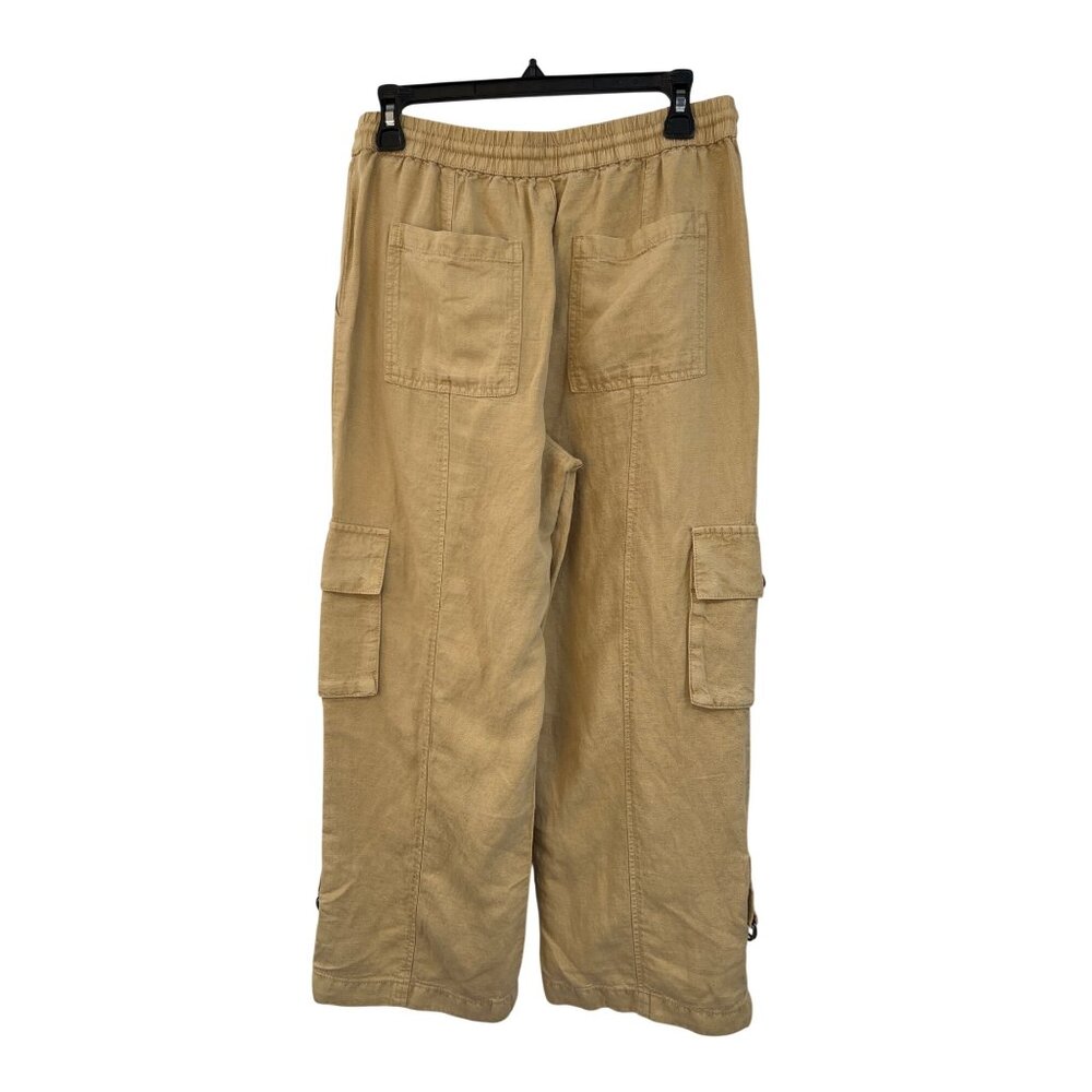 Nicole Miller Linen Blend Cropped Pants Womens L Tan Drawstring Used - Picture 2 of 16